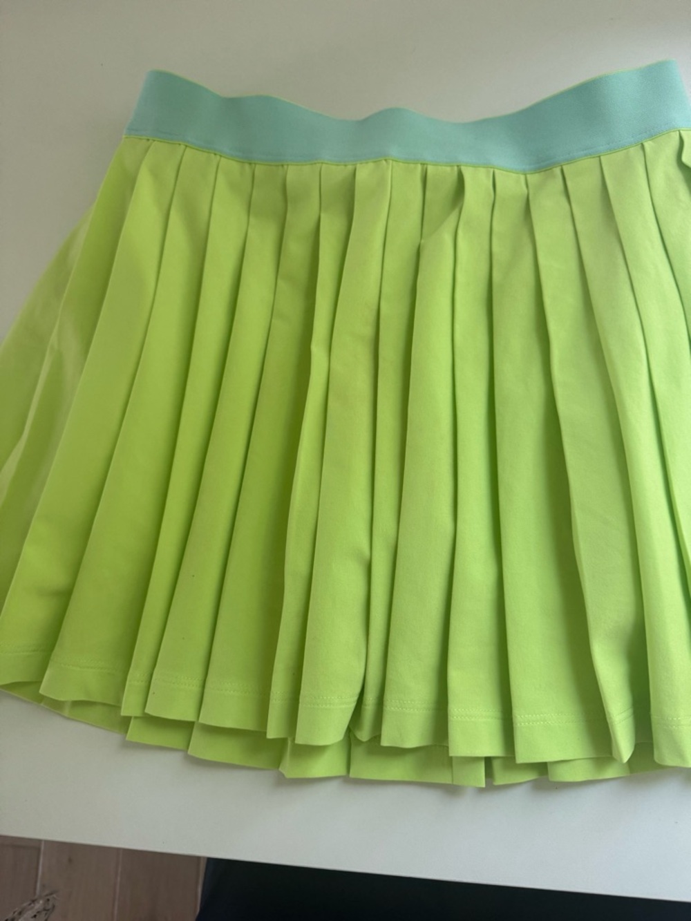 Athleta Lime Green Pleated Mini Skirt with Mint Waistband